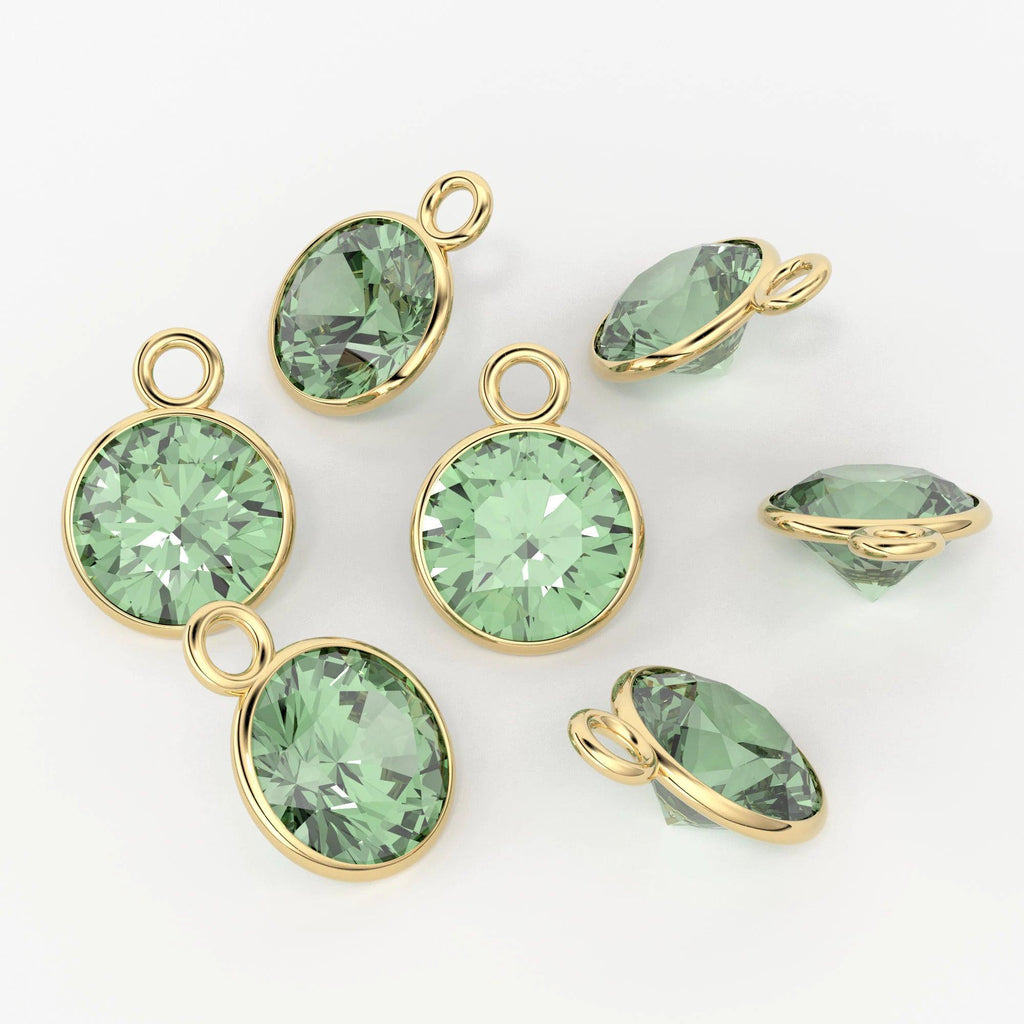 2 piece 14k Solid Yellow Gold 4,5,6mm Natural Green Amethyst Charm Pendant - Jalvi & Co.