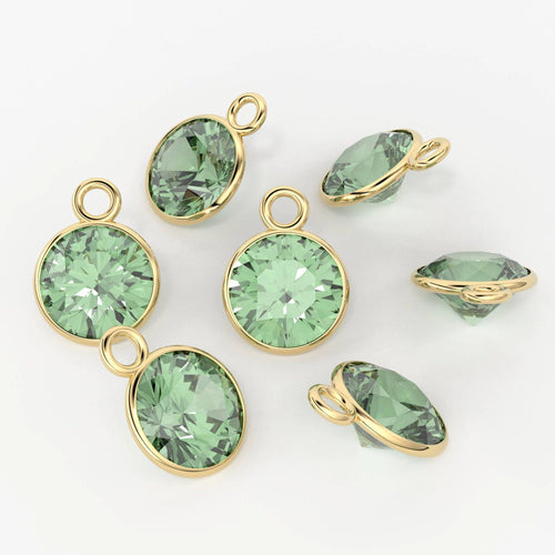 2 piece 14k Solid Yellow Gold 4,5,6mm Natural Green Amethyst Charm Pendant - Jalvi & Co.