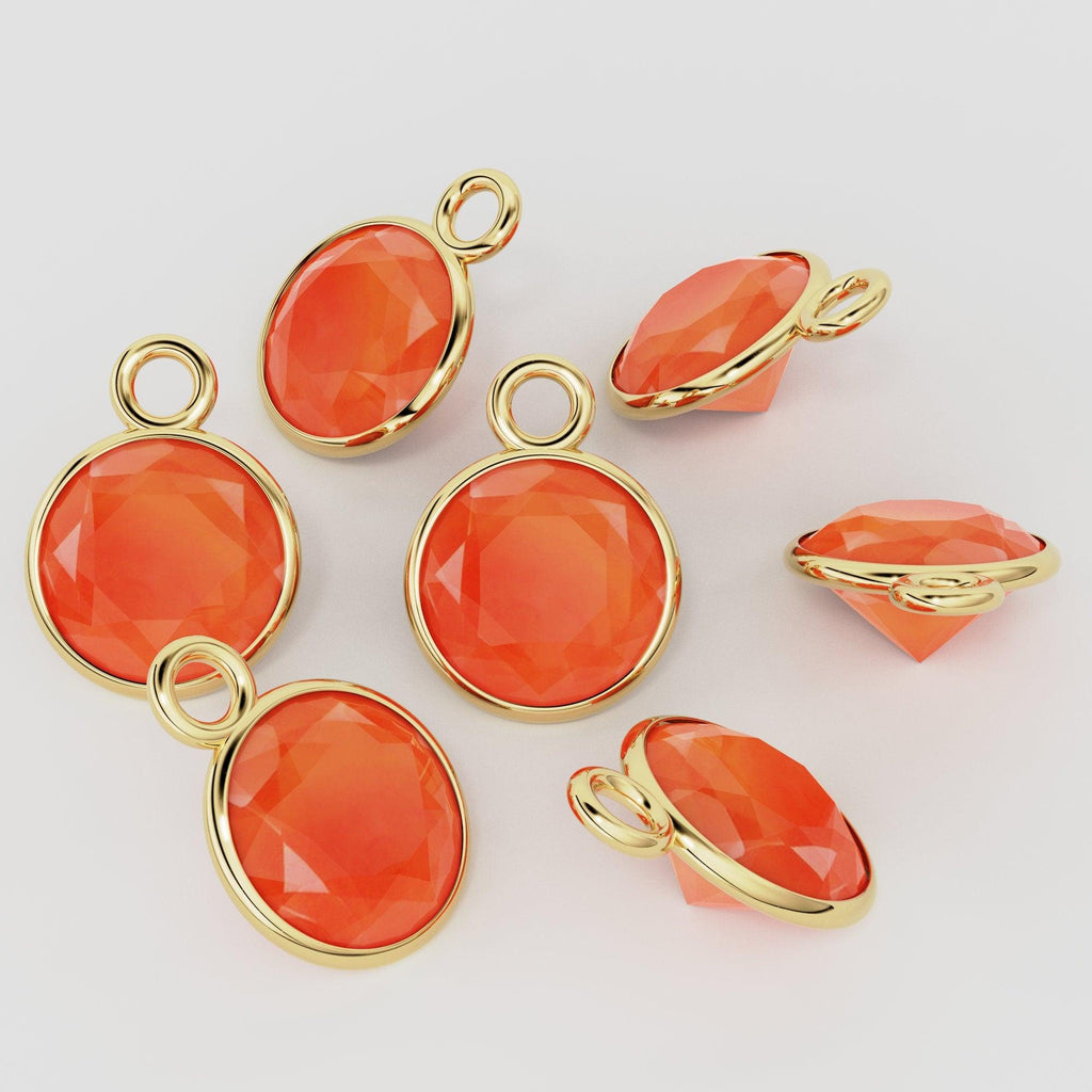 2 pieces 14k Solid Yellow Gold 4,5,6mm Natural Orange Carnelian Charm Pendant - Jalvi & Co.