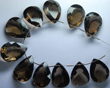 2 Pieces, Aaa Quality,Smoky Quartz Cut Stone Pear Shaped Briolettes, 14X18mm Long Size,