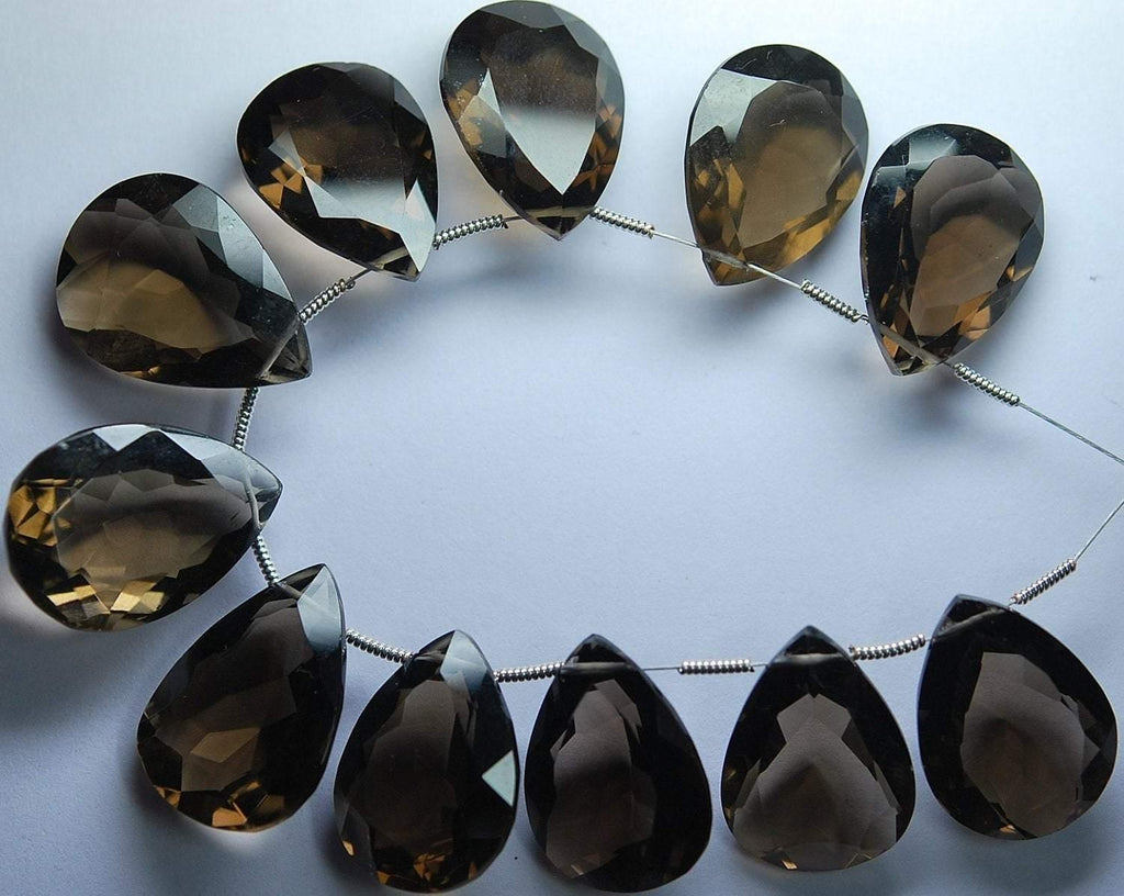 2 Pieces, Aaa Quality,Smoky Quartz Cut Stone Pear Shaped Briolettes, 14X18mm Long Size, - Jalvi & Co.