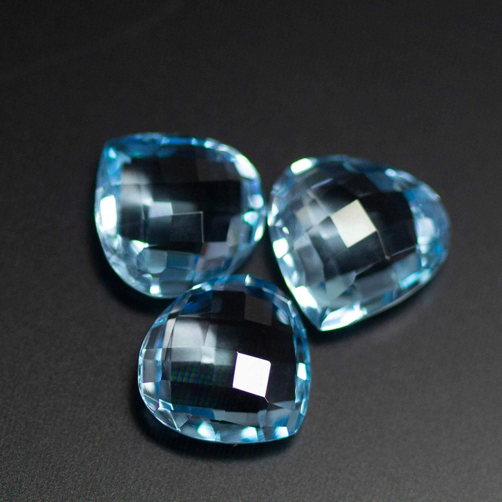 2 Pieces Eye Clean Quality Sky Blue Topaz Micro Faceted Heart Shape Briolettes 10mm - Jalvi & Co.