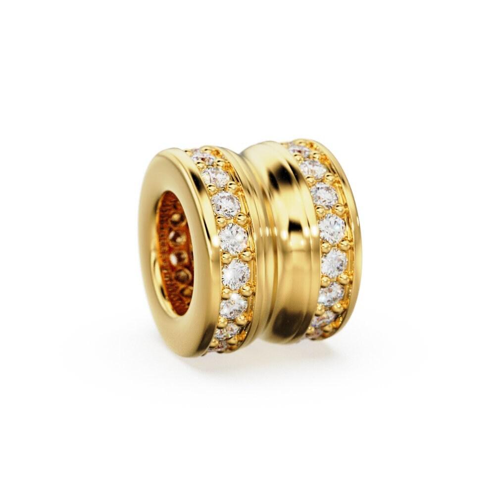 2 Row Pave Diamond 8mm Solid Gold Bead / Diamond Eternity Rondelle ...