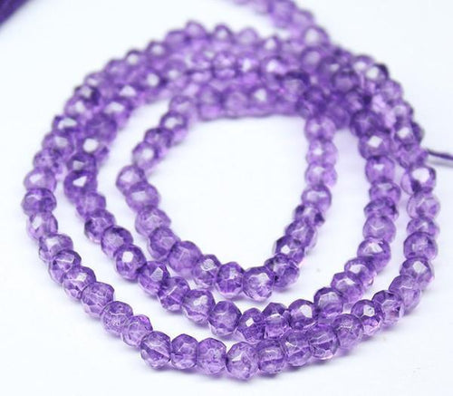 2 strand Amethyst Purple Quartz Gemstone Faceted Rondelle Beads Strand 3.5mm 14