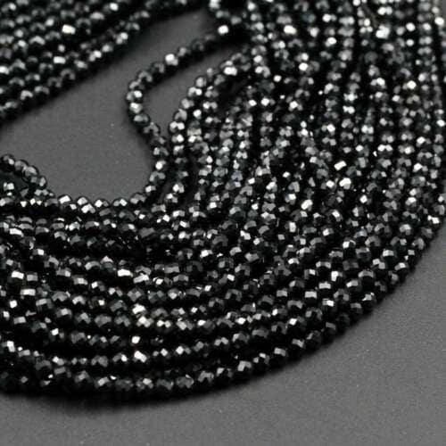 2 Strand Black Spinel Faceted Round Ball Indian Gemstone Spacer Beads 13" 2mm - Jalvi & Co.