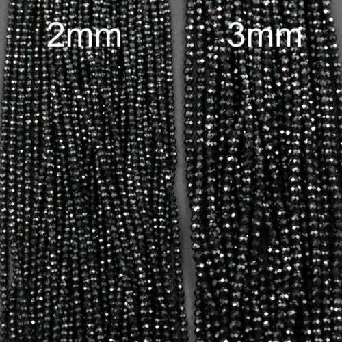 2 Strand Black Spinel Faceted Round Ball Indian Gemstone Spacer Beads 13