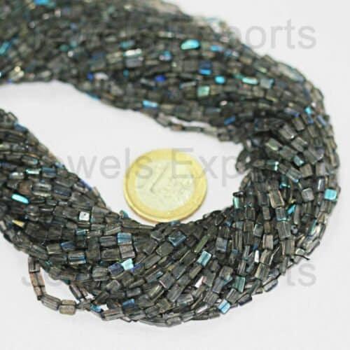 2 Strand Lot Blue Labradorite Smooth Gemstone Rectangle Bead Strand 14" 4mm 5mm - Jalvi & Co.