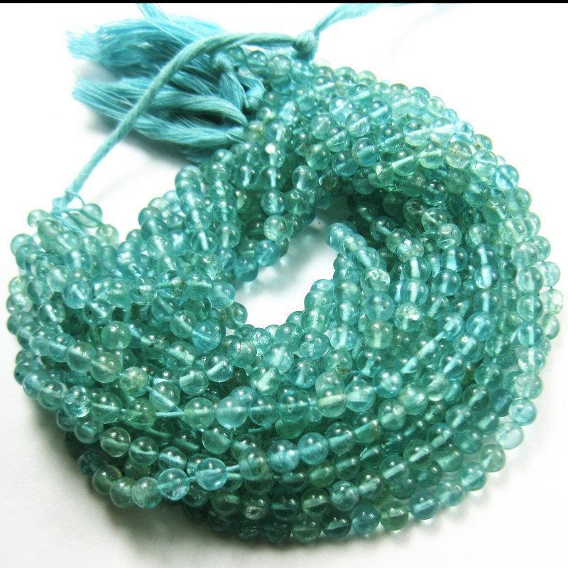 2 Strand Lot Natural Green Apatite Smooth Round Ball Loose Gemstone Bead 4mm 14" - Jalvi & Co.