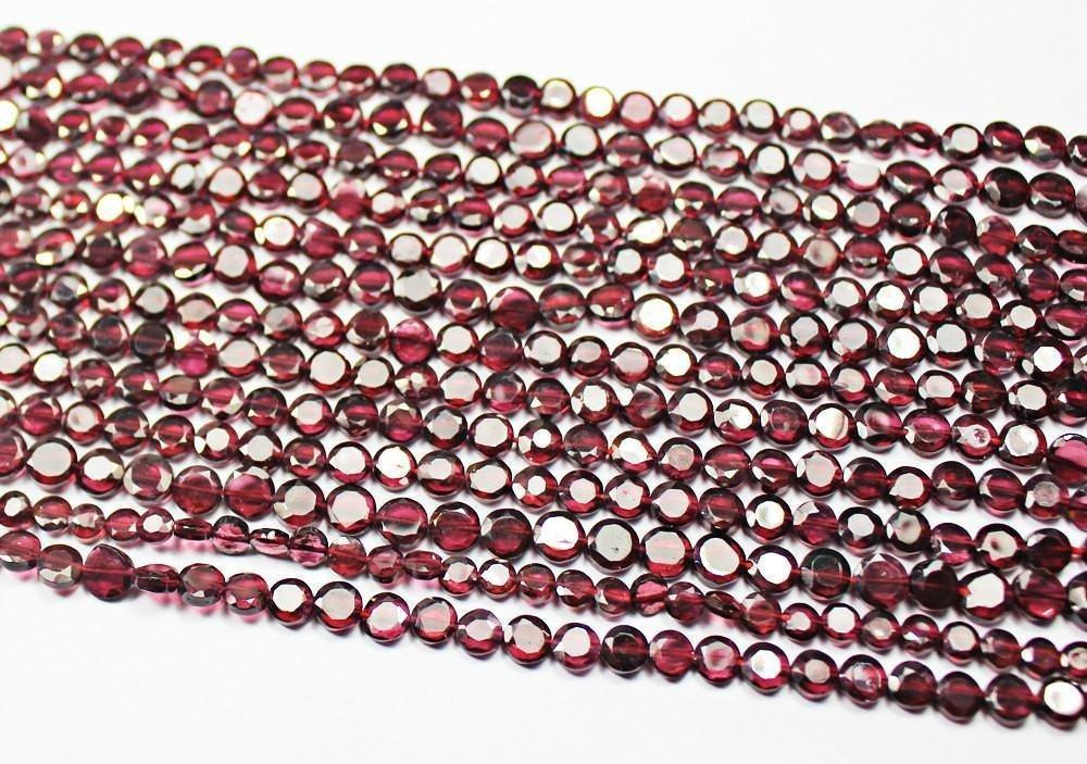 2 Strand Lot Natural Rhodolite Garnet Faceted Round Coin Loose Gem Beads 13" 5mm - Jalvi & Co.