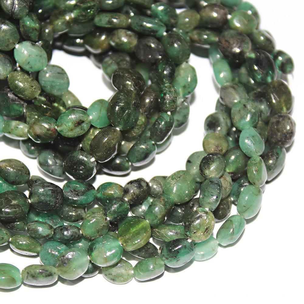 2 Strand Natural Green Oval Emerald Gemstone Smooth Bead Strand 5mm 6mm 14" - Jalvi & Co.