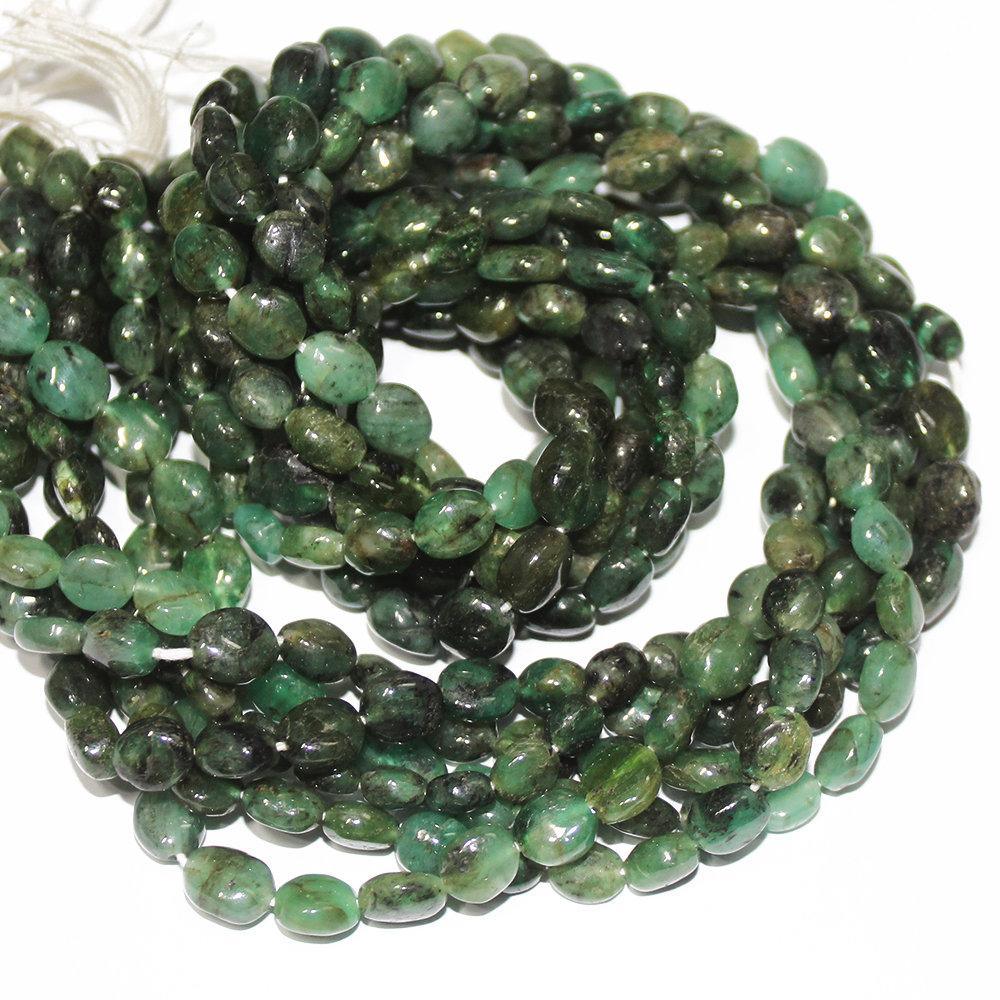 2 Strand Natural Green Oval Emerald Gemstone Smooth Bead Strand 5mm 6mm 14" - Jalvi & Co.