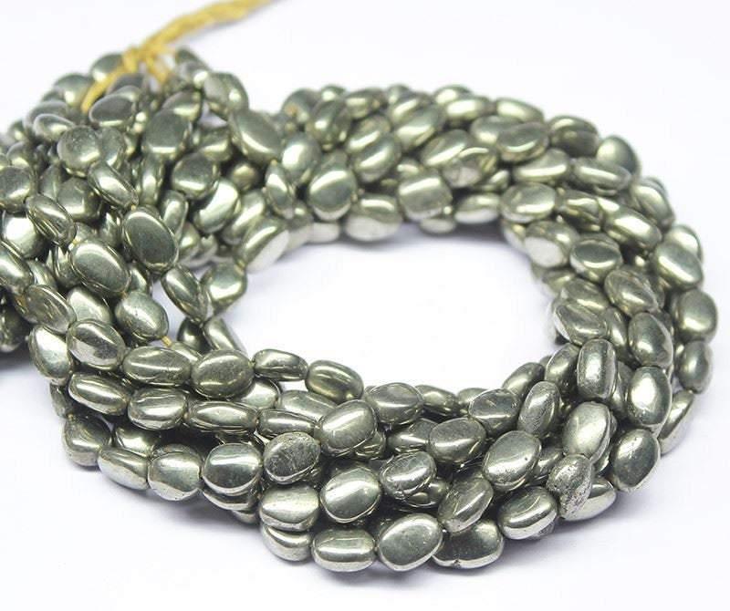 2 Strand Natural Pyrite Smooth Oval Gemstone Loose Spacer Beads 8mm 10mm 13" - Jalvi & Co.