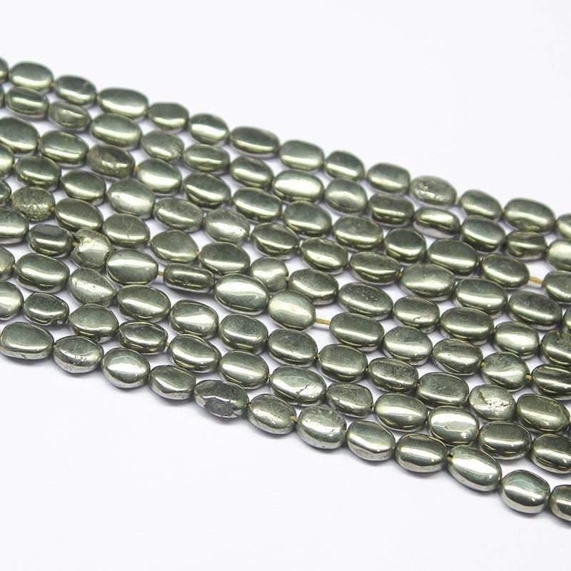 2 Strand Natural Pyrite Smooth Oval Gemstone Loose Spacer Beads 8mm 10mm 13" - Jalvi & Co.