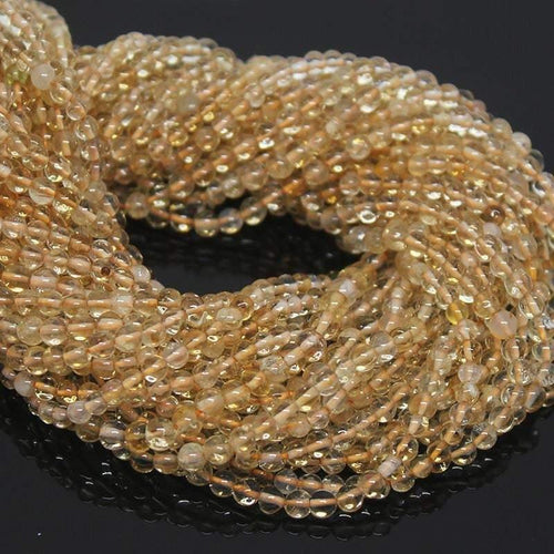 2 Strand Natural Yellow Citrine Smooth Round Ball Gemstone Loose Bead 3mm 14