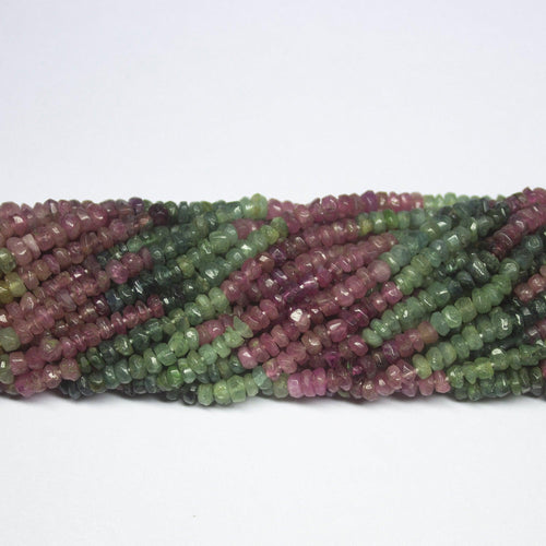 2 Strands 13 inch, 4mm, Multi Tourmaline Faceted Rondelle Shape Loose Gemstone Briolette Beads, Tourmaline Beads - Jalvi & Co.