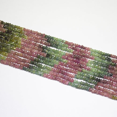 2 Strands 13 inch, 4mm, Multi Tourmaline Faceted Rondelle Shape Loose Gemstone Briolette Beads, Tourmaline Beads - Jalvi & Co.