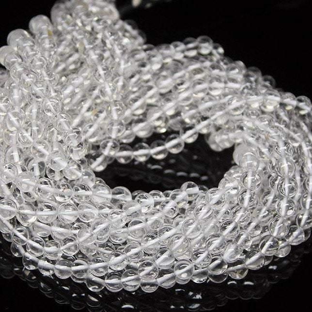 2 Strands, 13 inch, 5.5mm, White Quartz Crystal Smooth Round Ball Loose Gemstone Beads, Quartz Beads - Jalvi & Co.