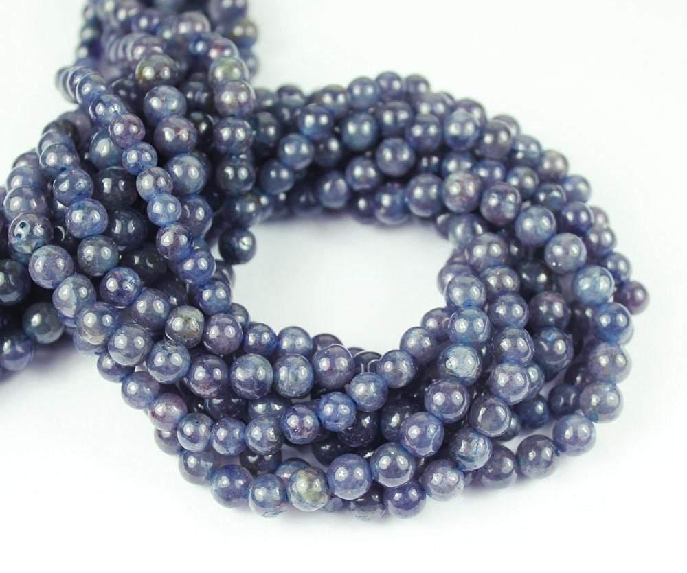 2 Strands 13inch, 6mm 7mm, Natural Blue Iolite Smooth Polished Round Loose Gemstone Beads Strand, Iolite Beads - Jalvi & Co.
