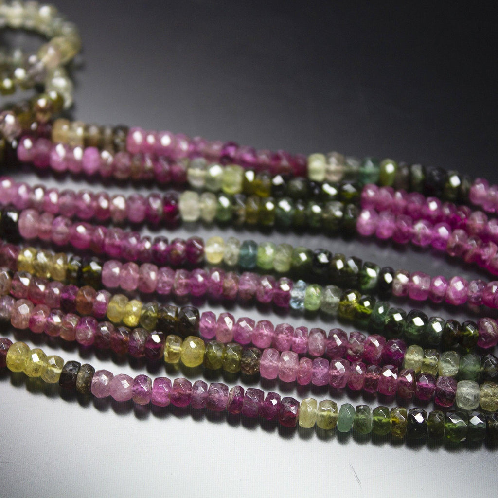 2 Strands 14 inches, 5mm, Natural Multi Tourmaline Faceted Rondelle Loose Gemstone Beads, Natural Tourmaline, Tourmaline Beads - Jalvi & Co.