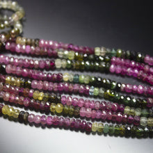 Load image into Gallery viewer, 2 Strands 14 inches, 5mm, Natural Multi Tourmaline Faceted Rondelle Loose Gemstone Beads, Natural Tourmaline, Tourmaline Beads - Jalvi &amp; Co.