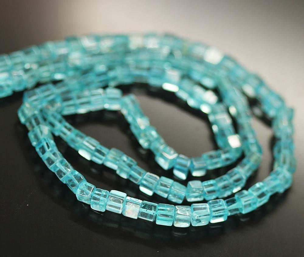 2 Strands Natural Blue Apatite Smooth Box Square Beads 3mm 4mm 14inches - Jalvi & Co.