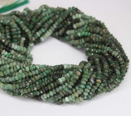 2 Strands Natural Shaded Emerald Faceted Rondelle Beads Strand 13 inches 3-3.5mm - Jalvi & Co.