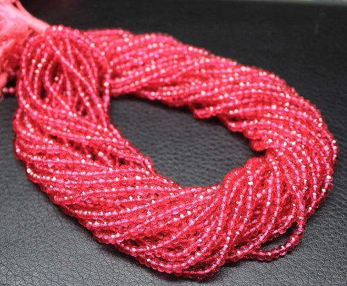 2 strands Pink Rubellite Quartz Faceted Rondelle Gemstone Loose Beads 3.5mm 13