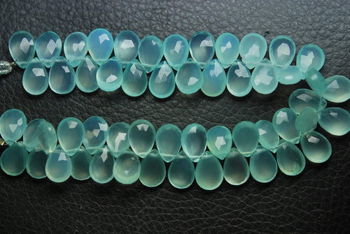 2 strands x 4 Inch Strand, 25 Beads, Super Finest Best Color Aqua Chalcedony Faceted Pear Briolette's, 8X12mm Large Size - Jalvi & Co.