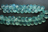 2 strands x 4 Inch Strand, 25 Beads, Super Finest Best Color Aqua Chalcedony Faceted Pear Briolette's, 8X12mm Large Size