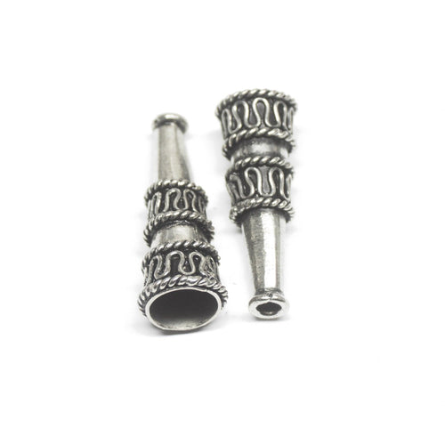 2 Tribal Bead Caps Antique Silver Tone Teardrop Finding - CN045 - Jalvi & Co.