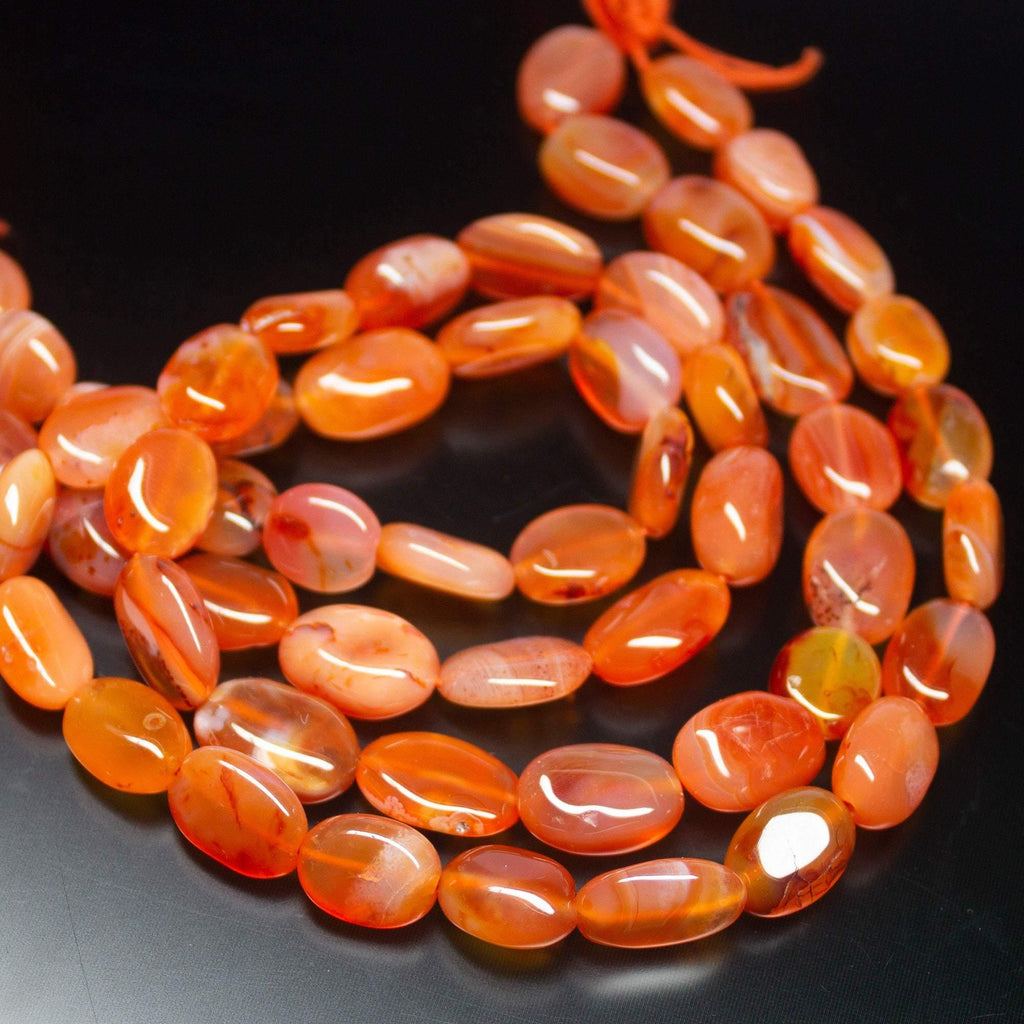 2 x 13 inch, 10-13mm, Orange Carnelian Smooth Oval Beads, Carnelian Beads - Jalvi & Co.