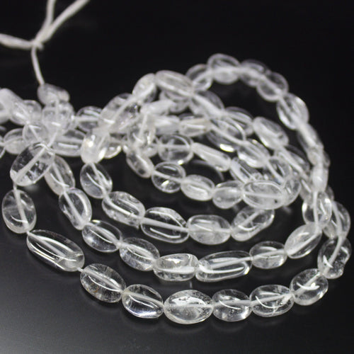 2 x 13 inch, 7mm 9mm, White Quartz Smooth Oval Beads, Quartz Beads - Jalvi & Co.