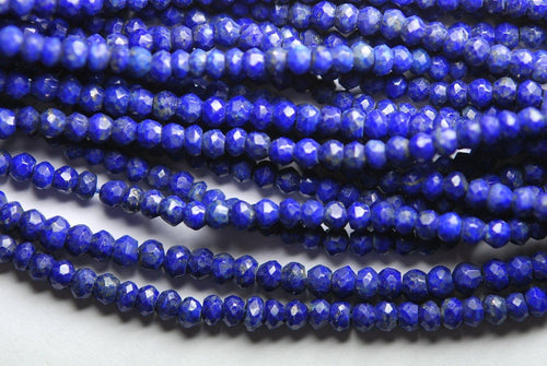 2 X 13 Inch Long Strand-Super-Aaa Quality, Lapis Lazuli Micro Faceted Rondells, 4mm Size - Jalvi & Co.