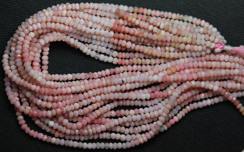 2 X 13 Inch Strand,Super Finest Quality,Pink Opal Shaded Micro Faceted Rondells, 3-3.5mm - Jalvi & Co.