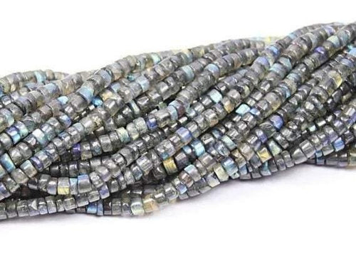 2 x 14 inches, 5-6mm, Labradorite Plain Round Tyre Wheel Beads, Labradorite Beads - Jalvi & Co.