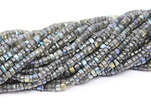 2 x 14 inches, 5-6mm, Labradorite Plain Round Tyre Wheel Beads, Labradorite Beads - Jalvi & Co.