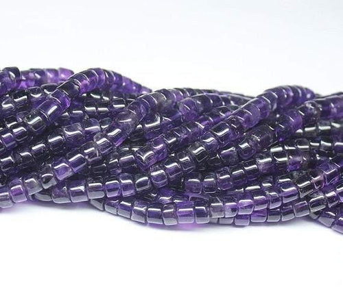 2 x 14 inches, 7mm, Purple Amethyst Plain Round Tyre Wheel Beads, Amethyst Beads - Jalvi & Co.