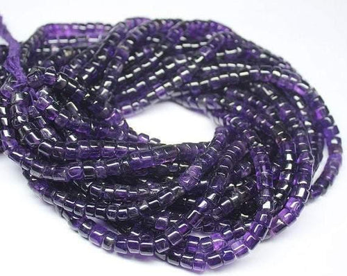 2 x 14 inches, 7mm, Purple Amethyst Plain Round Tyre Wheel Beads, Amethyst Beads - Jalvi & Co.