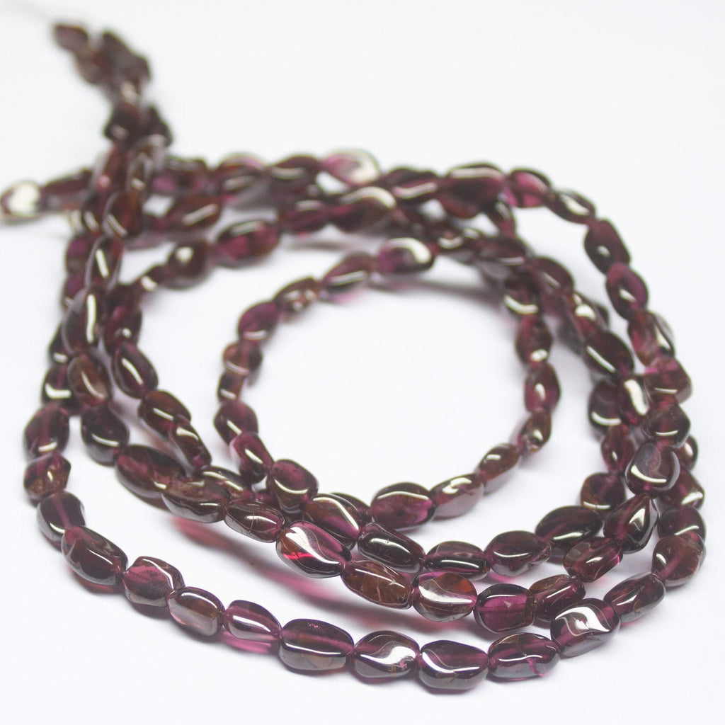 2 x 15 inch, 5-7mm, Red Garnet Smooth Oval Shape Bead, Garnet Beads - Jalvi & Co.