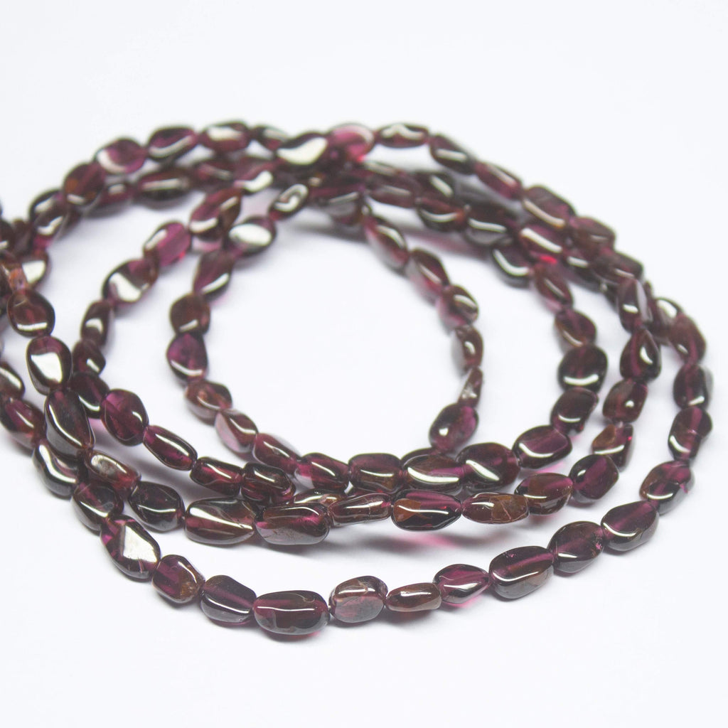 2 x 15 inch, 5-7mm, Red Garnet Smooth Oval Shape Bead, Garnet Beads - Jalvi & Co.