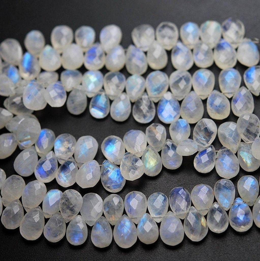 2 x 6 Inches, Finest Quality,Blue Flashy Rainbow Moonstone Faceted Pear Shaped Briolettes, 8X12mm - Jalvi & Co.