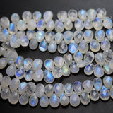 2 x 6 Inches, Finest Quality,Blue Flashy Rainbow Moonstone Faceted Pear Shaped Briolettes, 8X12mm