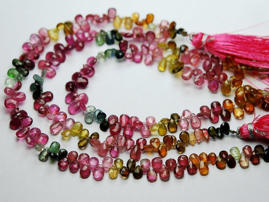 2 x 8 Inch Strand Super-Finest,Multi Tourmaline Faceted Pear Briolettes 5-6.5mm - Jalvi & Co.