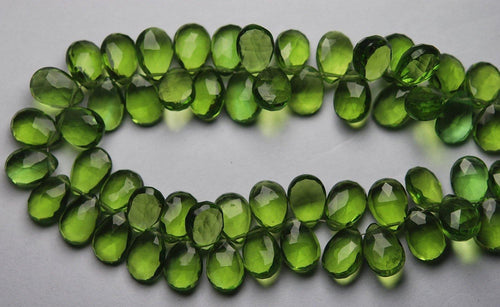 2 X 8 Inch Strand,Parrot Green Quartz Pear Shape Briolette, Size 7X10 mm - Jalvi & Co.