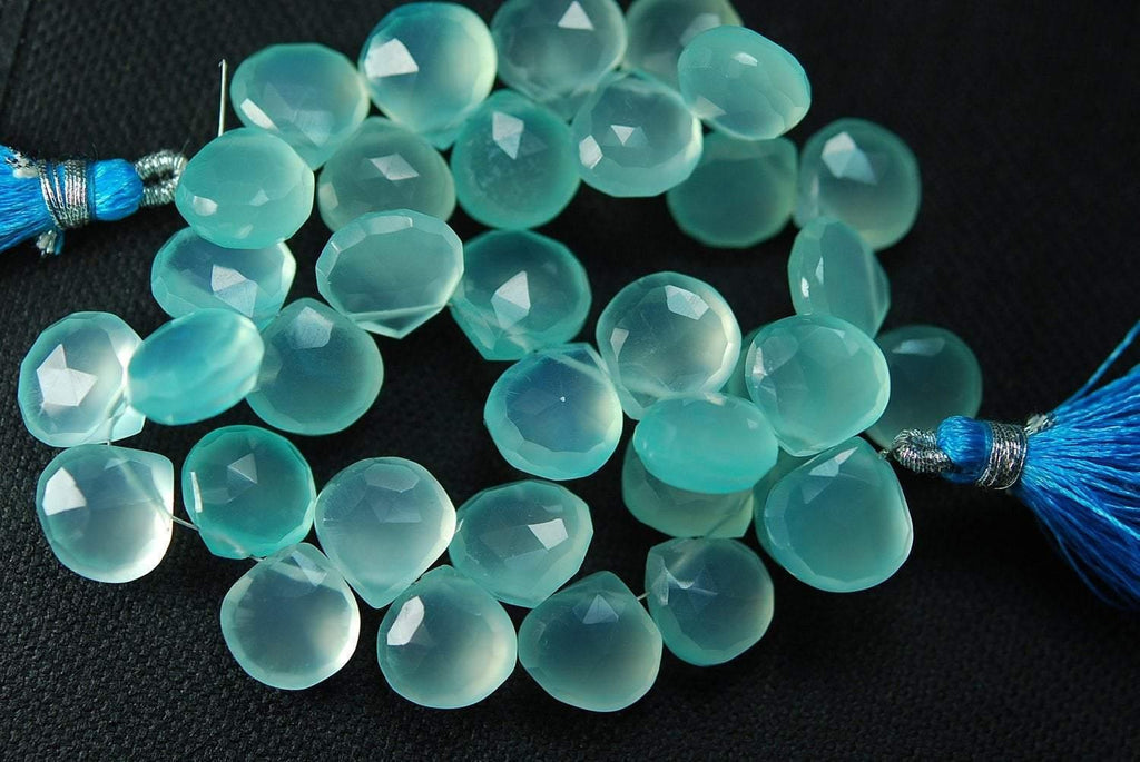 2 X 8 Inches, AAA Aqua Chalcedony Faceted Heart Briolette's 10-11mm Large Size, Wholesale Price - Jalvi & Co.