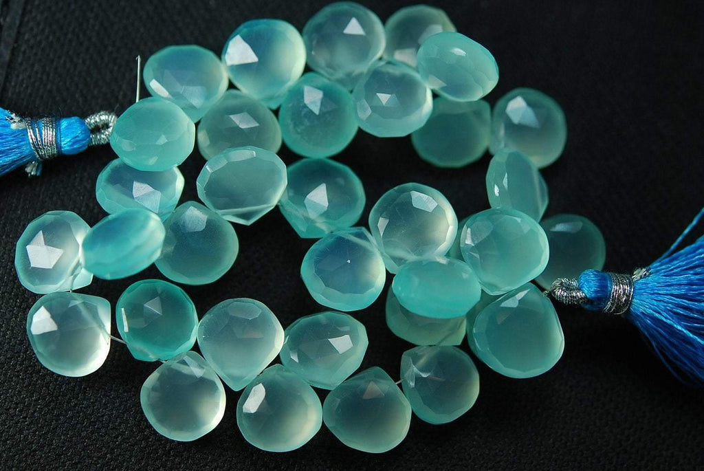 2 X 8 Inches, AAA Aqua Chalcedony Faceted Heart Briolette's 10-11mm Large Size, Wholesale Price - Jalvi & Co.