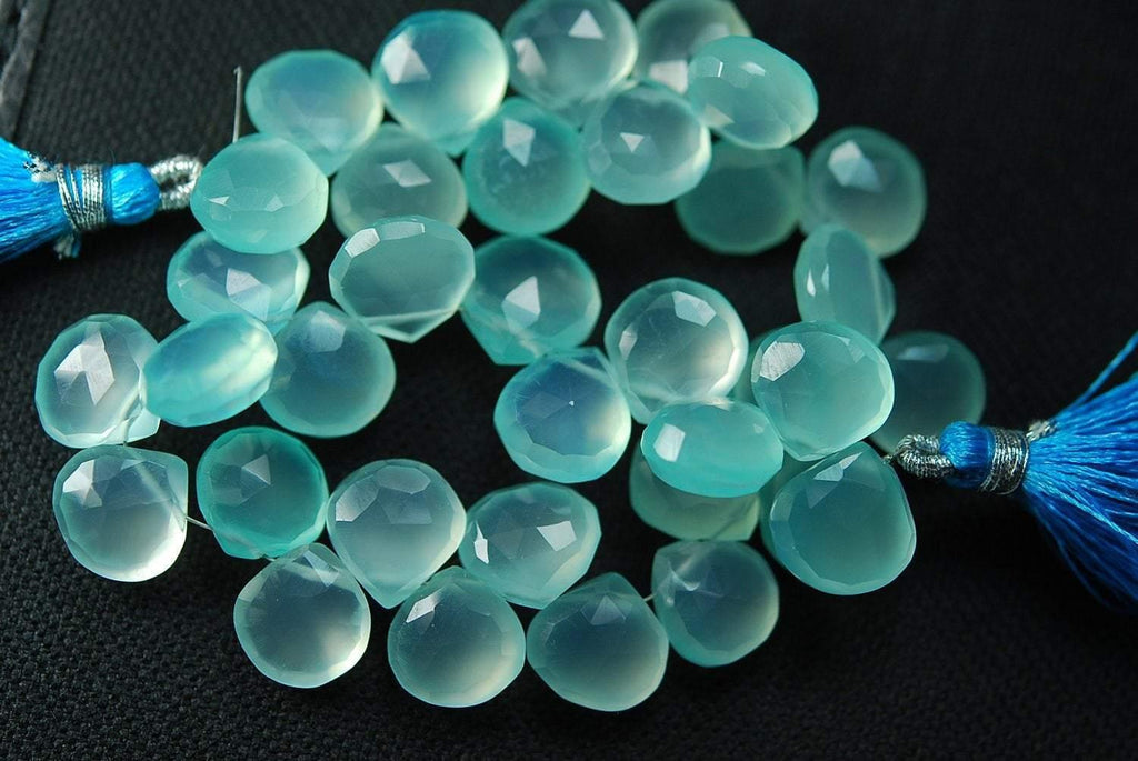 2 X 8 Inches, AAA Aqua Chalcedony Faceted Heart Briolette's 10-11mm Large Size, Wholesale Price - Jalvi & Co.