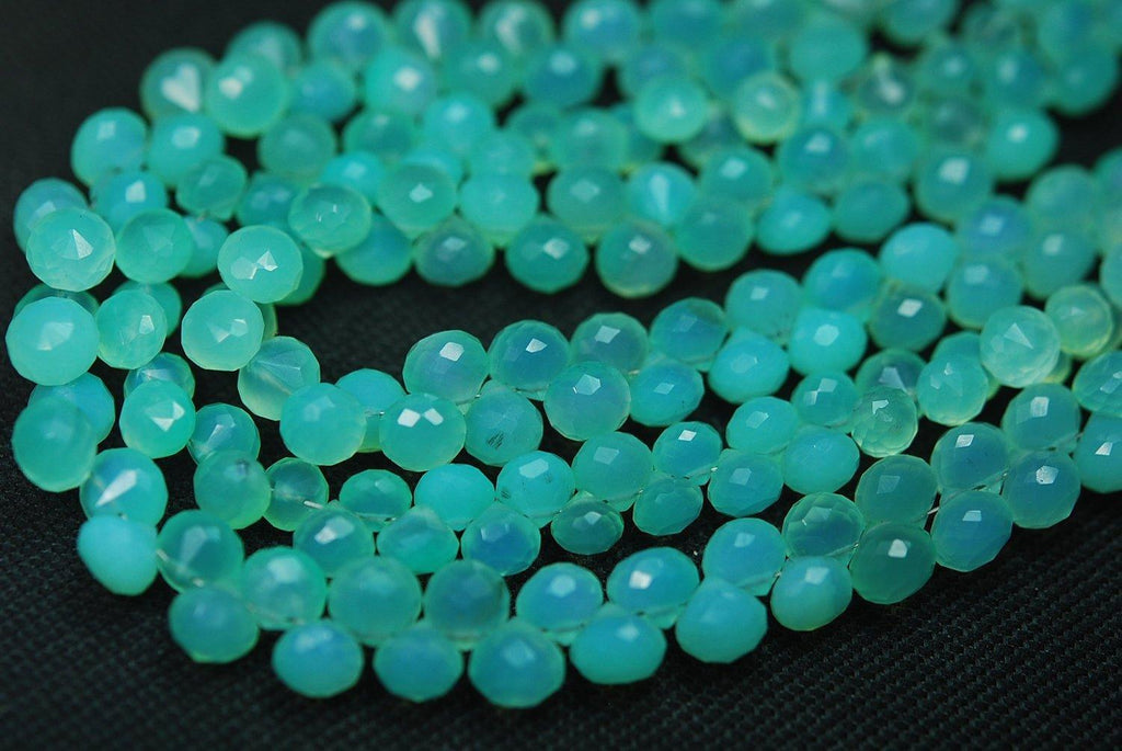 20 Beads, 4 Inch Strand, Finest Quality New Opal Chalcedony Faceted Onion Shape Briolettes, 6-6.50 mm Size - Jalvi & Co.