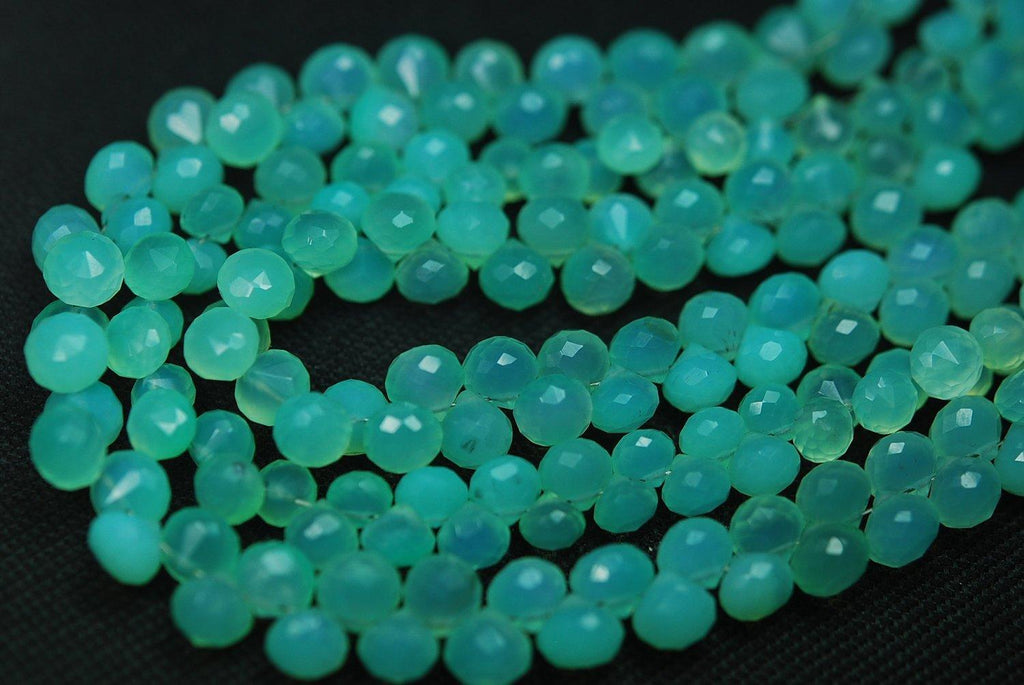 20 Beads, 4 Inch Strand, Finest Quality New Opal Chalcedony Faceted Onion Shape Briolettes, 6-6.50 mm Size - Jalvi & Co.