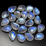 20 Beads, Finest Quality, 14mm Matched Pair, Faceted Pear Shape Briolettes Blue Flash Moonstone